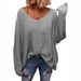 "Women's V-Neck Oversized Sweater - Long Sleeve Loose Knit Pullover In 10 Colors (XS-XXL, White/Apricot/Army Green/Sea Blue)"_ecoleips.com