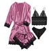 Aria Basics New European And American Style Homewear Pajamas 4-Piece Lace Satin Camisole Women's Summer Set Robe Shorts Wholesale_ecoleips.com