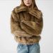 Women’s Faux Fur Jacket – Short Plush Coat With Fox Fur-Like Collar, Trendy Winter Outerwear (S/M/L, Brown Ombre)_ecoleips.com