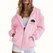 Women's Comfortable Hooded Jacket Long Sleeved Zip Up Stylish Simple Loose Fitting Print Outerwear_ecoleips.com