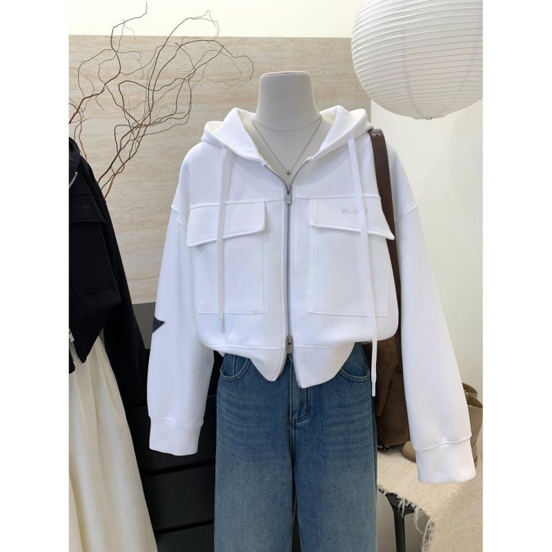 Loose Casual Versatile Hooded Zipper Short Cardigan Sweater Jacket Women's Top_ecoleips.com