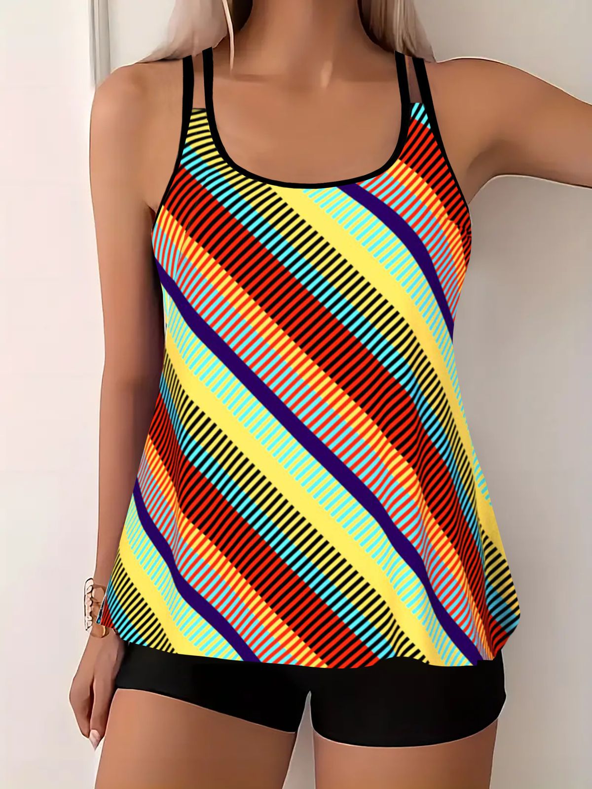 Women's Plus Size Striped & Polka Dot Tankini Swimsuit Set - Comfortable Swimwear For Beach & Pool_ecoleips.com