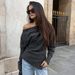 Aria Basics Aria Basics European And American Sexy Off-shoulder Irregular Neck Fashion Knitted Women's T-shirt, 2025 Spring-summer New Solid_ecoleips.com