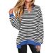 Women's Colorful Stripe V-Neck Sweatshirt - Relaxed Fit Athletic Pullover For Fall And Winter, Soft Casual Loungewear With Modern Pattern Design_ecoleips.com