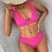 Verve New V-neck Solid Color Sexy Two-piece Swimsuit High Waist Bikini Small Ribbed Swimwear For Women_ecoleips.com