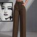 Women's High-Waisted Pleated Wide-Leg Pants – Comfortable Office & Casual Trousers, Stretch Polyester, Straight Fit_ecoleips.com