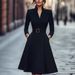 Women's V Neck Long Sleeve Dress Waist Cinching Solid Color Autumn Winter Long Dress European American Style_ecoleips.com