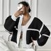 Women's Casual Knit Cardigan With Color Block Design, Short Sleeveless Open Front Sweater, Loose Fit Fall Winter Fashion Top_ecoleips.com