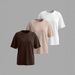 Women's Style Casual Round Neck Short Sleeve Plain Sports Top Loose Three Piece T-Shirt Set Solid Color_ecoleips.com