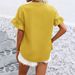 Women's Casual Pleated Shirt Short Sleeved Solid Color Cotton Linen Stand Collar Button-Up Top_ecoleips.com