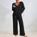 Women's Clothing Autumn And Winter New Two Piece Fashion Casual Straight Pants Temperament Loose V Neck Pit Strip Knitted Suit_ecoleips.com