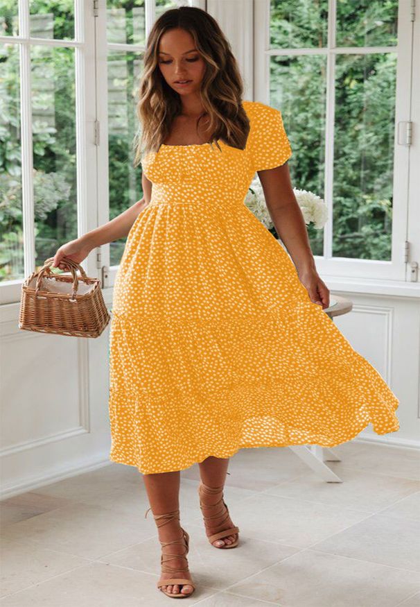 In Tock: New European American Tyle, Popular On AliExpre, Wih, And Amazon, Quare-neck Puff-leeve Floral Long_ecoleips.com