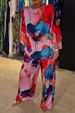 Elegant Satin One-Shoulder Loose Batwing Sleeve Floral Print Drawstring Pants – Stylish & Comfortable Women's Trousers For Casual & Office Wear_ecoleips.com