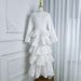 Muslim Dress Women's Long Evening Gown Embroidered Banquet Annual Meeting Dress Long Sleeved Heavy Duty Three Dimensional Floral Layered Cake Dress_ecoleips.com