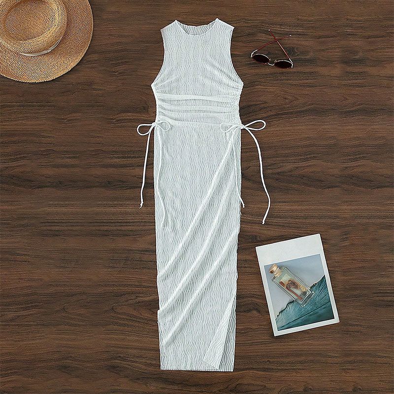Women's Clothing New Solid Color Split Mesh Blouse Beach Skirt Bikini See Through Sexy Swimsuit Female_ecoleips.com