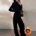 Korean Style Stand Collar Sweatshirt Jacket And Wide Leg Pants Set For Women Casual Autumn Winter Outfit_ecoleips.com