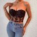 Slim Fit European And American Style Tank Top For Women, Black, Sexy, Patchwork, 3D Floral, Underwire, Fishbone Bra_ecoleips.com