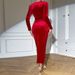 Voya Women's Socialite Style Red Dress Autumn And Winter V-neck Elegant Dress Velvet Mid Length Dress Dinner Dress_ecoleips.com