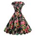 Women's Clothing Retro V Neck Maxi Dress Red Flower Print Summer Short Sleeve American Style In Stock_ecoleips.com