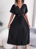 Women's Summer Dresses Pleated Ruffles Short Sleeve Elegant Party Dress Casual Lace Up V Neck Swing Cocktail Long Maxi Dresses_ecoleips.com
