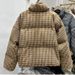 "Chic Checkered Puffer Jacket Women's Short Coat - Oversized Quilted Down Jacket With Stand Collar, Minimalist Office Wear_ecoleips.com