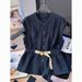 Women's French Style Stand up Collar Sleeveless Cardigan Shirt Unique Tea Colored Top with Belt New Summer Style_ecoleips.com