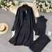 European And American Style Solid Color Casual Suit For Women Shawl Coat V-neck Base Knitted Sweater + Wide-leg Long_ecoleips.com