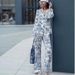 Spring/Autumn Women's Ink Painting Print Pant Set Simple INS Style Long Sleeve Top with Small Lapel & Long Pants Two-Piece Suit_ecoleips.com