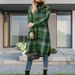 Women's Trendy Plaid Long Trench Coat Lapel Collar Loose Fit Long Sleeve Side Slit Design Fashion Casual Outerwear_ecoleips.com