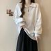 European American Style Half-zip Polo Collar Long-sleeve Sweatshirt Women, Thin Loose-fitting, Korean Version, Slimming_ecoleips.com