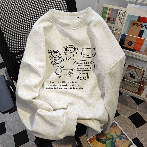 Men's Japanese Style Print Crew Neck Sweatshirt Casual High End Fleece Lined Thick Long Sleeve Loose Top for Autumn Winter Sports_ecoleips.com