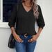 Spring And Autumn Solid Color V-Neck Long Sleeve T-Shirt Women's Fashion Versatile Brushed Pit Strip Knitted Pullover To_ecoleips.com