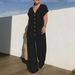 Flowy Batwing Sleeve Jumpsuit For Women | V-Neck Wide-Leg Romper, Casual Loungewear & Daytime Chic Relaxed Batwing Sleeves & V-Neck_ecoleips.com
