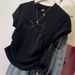 Summer Black Ruched T-Shirt Women's French Style Base Layer Top Bow Knot Short Sleeved with Shoulders Cross Border_ecoleips.com
