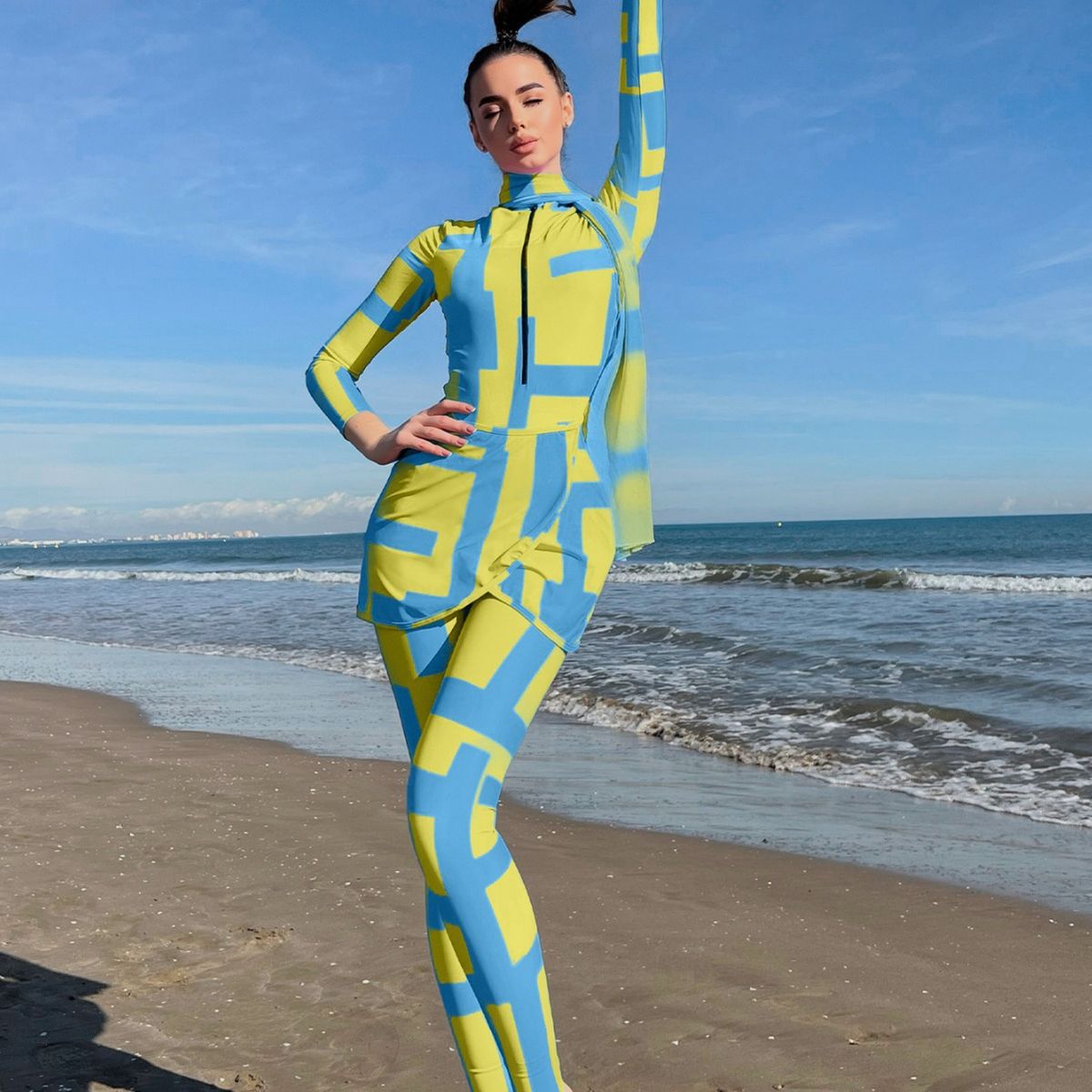 Muslim Swimsuit Source 2025 Beach Skirt Long Sleeve Sunscreen Ladies Seaside Long Skirt Two-piece Suit_ecoleips.com