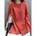 A Loose And Artistic Cotton And Linen Round-Neck Long-Sleeved T-Shirt For Women's Spring And Summer, A Light And Medium-_ecoleips.com