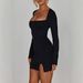 WG019 Hot-Selling European And American Sexy Fashion Square Neck Tight-Fitting Long Sleeve Bodycon Slit Dress For Women_ecoleips.com