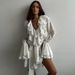 Women's Clothing Summer New Style Temperament Design V-neck Ruffled Trumpet Sleeve Short Dress_ecoleips.com