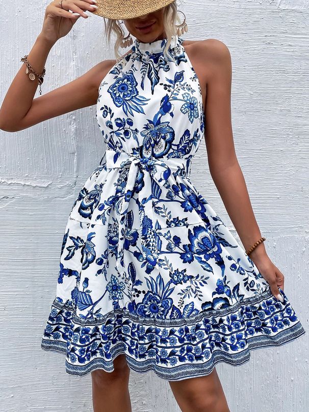 Women's Clothing New Floral Halter Neck Dress_ecoleips.com