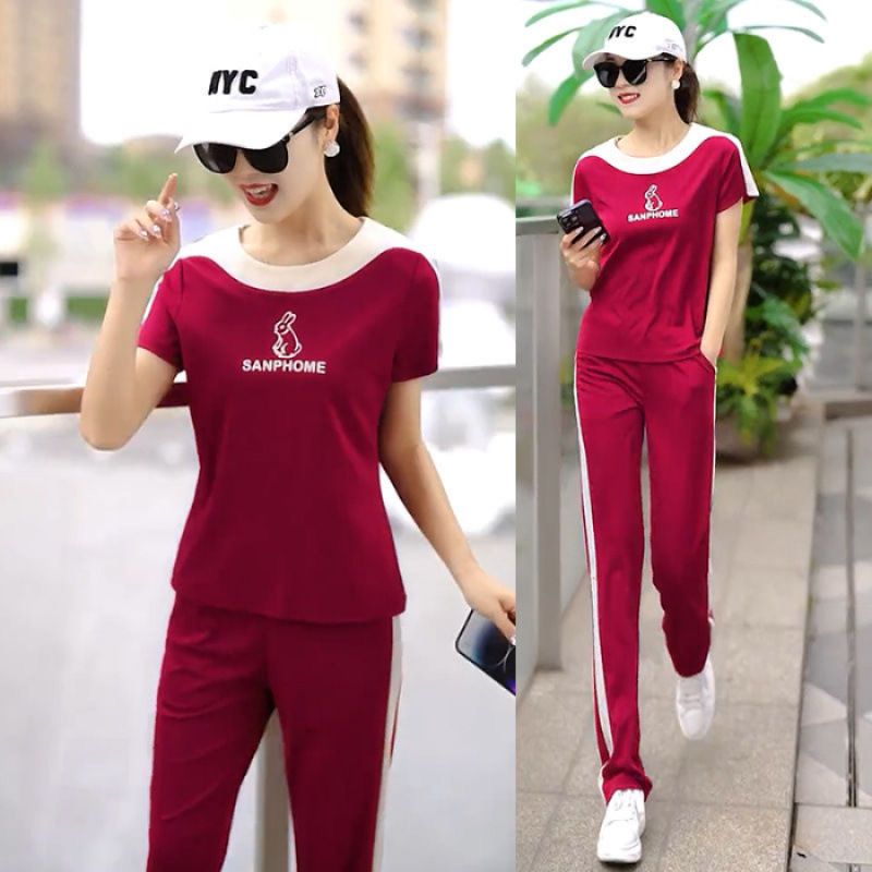 Casual Sports Suit For Women Summer 2025 New Loose Fashionable Youthful Wide-Leg Pants Two-Piece Set_ecoleips.com