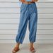 Suitable For All Seasons 2024 New Loose High-Waist Button Cotton Linen Nine-Point Wide-Leg Women's Pants_ecoleips.com
