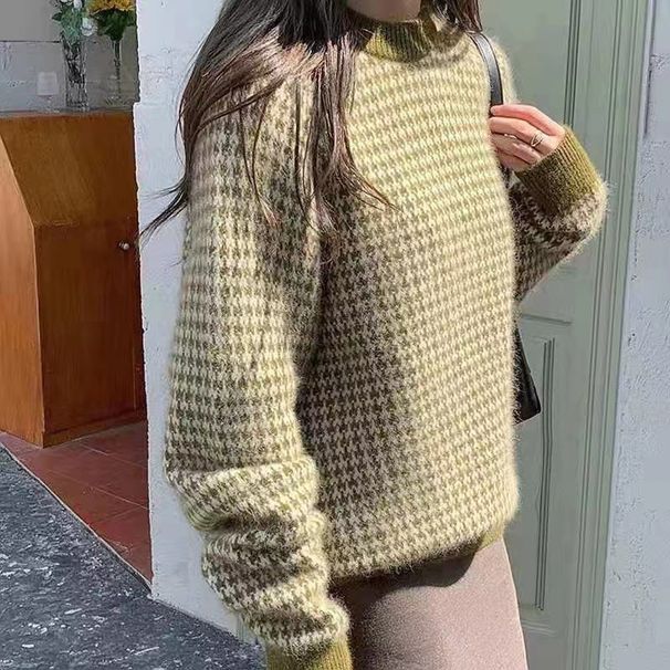 Reversible Style Cat Ning Sweater For Women Loose Fit Long Sleeve Pullover Knit Top Versatile Autumn/Winter Inner Layer_ecoleips.com