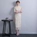 Elegant Modern Cheongsam Dress For Women, Slim Fit Long Qipao With High Slit, Floral Lace Embellished, Perfect For Banquet & Special Occasions_ecoleips.com