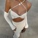 2025 New Beach Skirt Women's Solid Color Floating Flower Knitted Waist Baring Blouse Bikini Swimsuit Sun Protection Suit_ecoleips.com