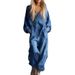 Women's Casual Long Sleeved Jumpsuit With Large Pockets Denim Print American Style_ecoleips.com