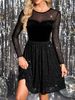 Mini Dress Spring Summer Women Black Velvet Sweetheart Neck Sheer Mesh Sequin Sleeve A-Line Sexy Sparkly Club Party Date Dress_ecoleips.com