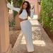 Women Trendy Two‑Piece Maxi Outfit With Crew Neck Knit Top, Waist Cutout Detail & High‑Slit Long Skirt_ecoleips.com