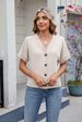 K New Waffle Casual V-neck Knitted Button Short Sleeved Cardigan_ecoleips.com