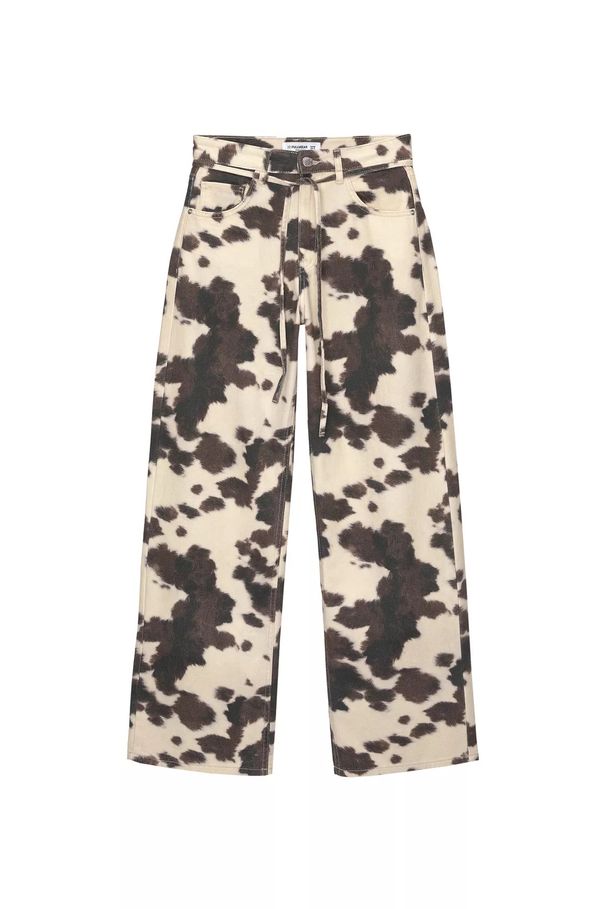Women's Clothing Retro Cow Pattern Washed Jeans Old Vintage Loose Straight Pants_ecoleips.com