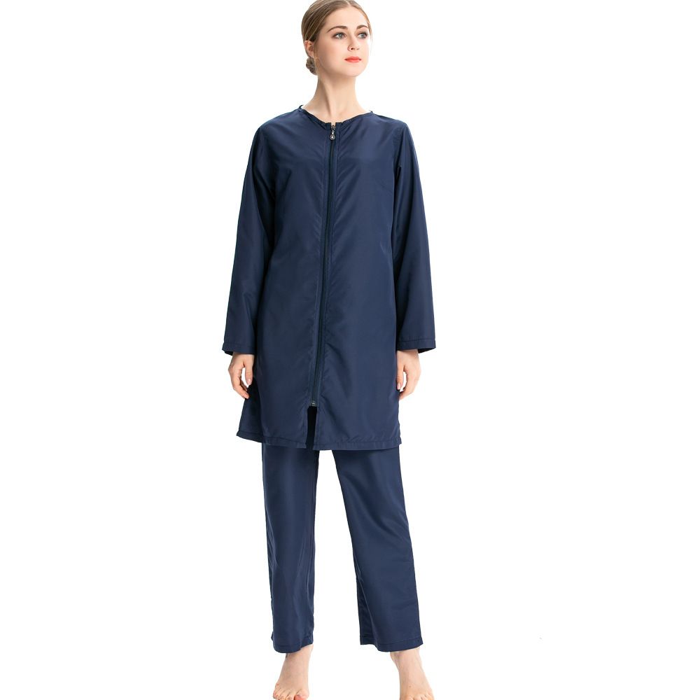 Verve M-4XL Solid Color Hui Ethnic Conservative Three-Piece Sportswear Muslim Swimwear Set S007_ecoleips.com